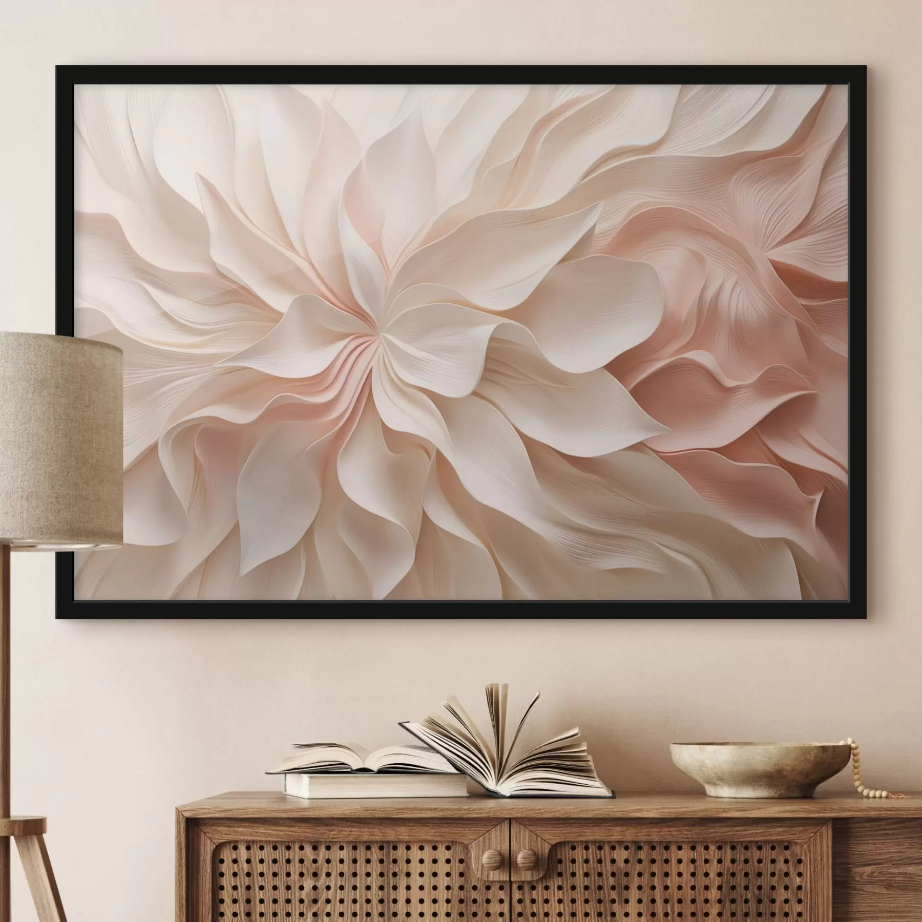 Fototapete Dreidimensionale Blumenmotive in Creme- und Rosatönen f50599