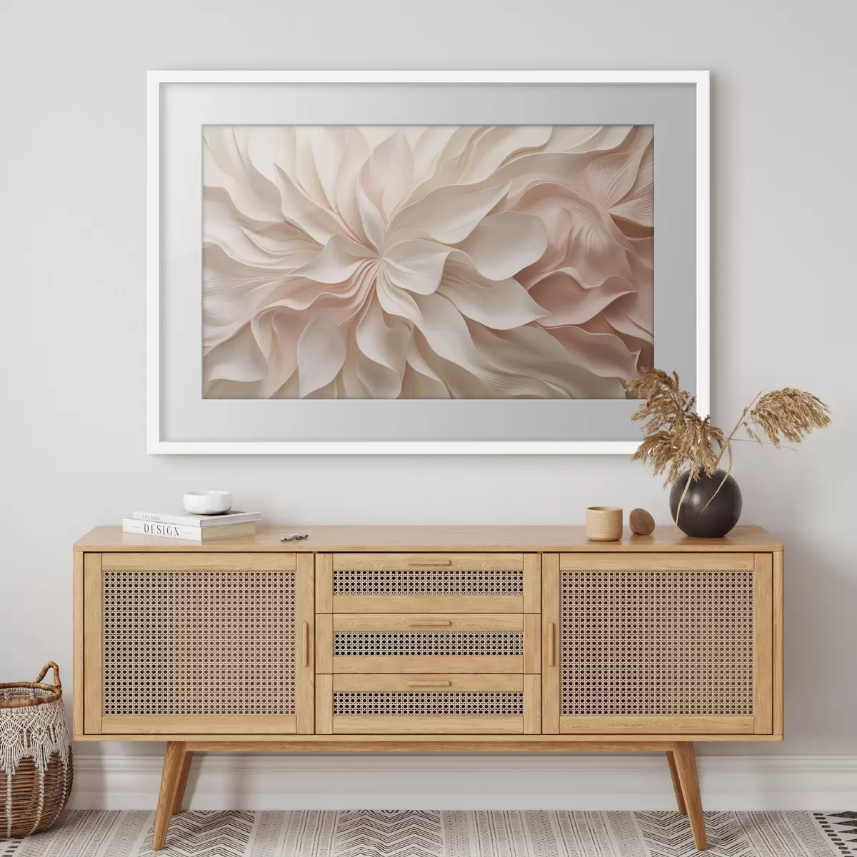 Poster Dreidimensionale Blumenmotive in Creme- und Rosatönen f50599