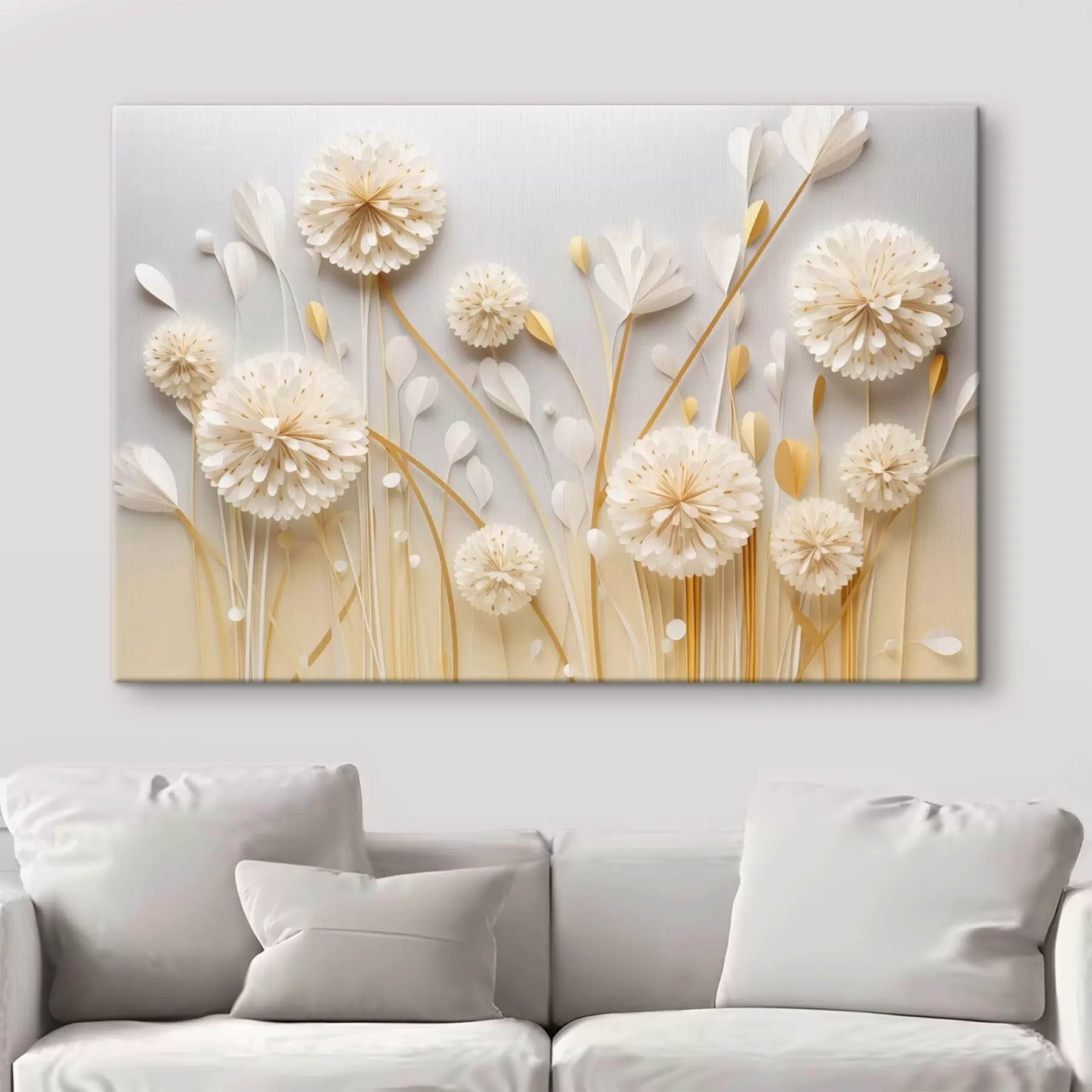 Fototapete Raumwirksame weiße Blumen mit warmen Akzenten s50581