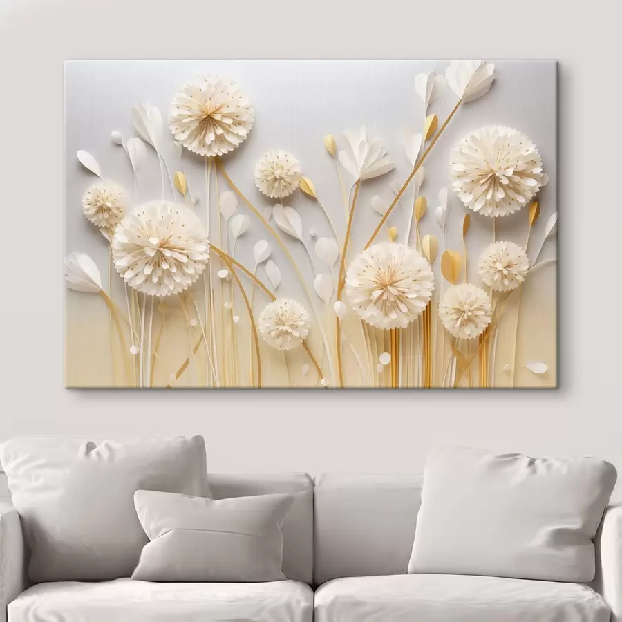 Fototapete Raumwirksame weiße Blumen mit warmen Akzenten s50581
