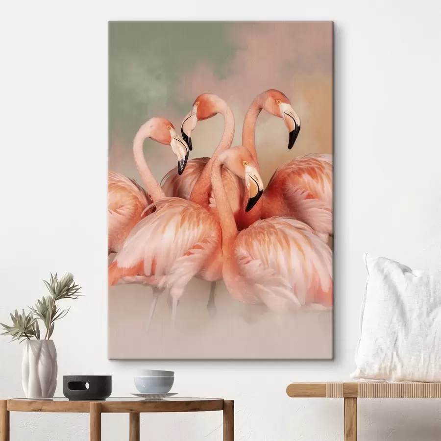 Fototapete Rosa Flamingos in einem Pastellfarbene Schleier: eine dekorative Komposition s50009