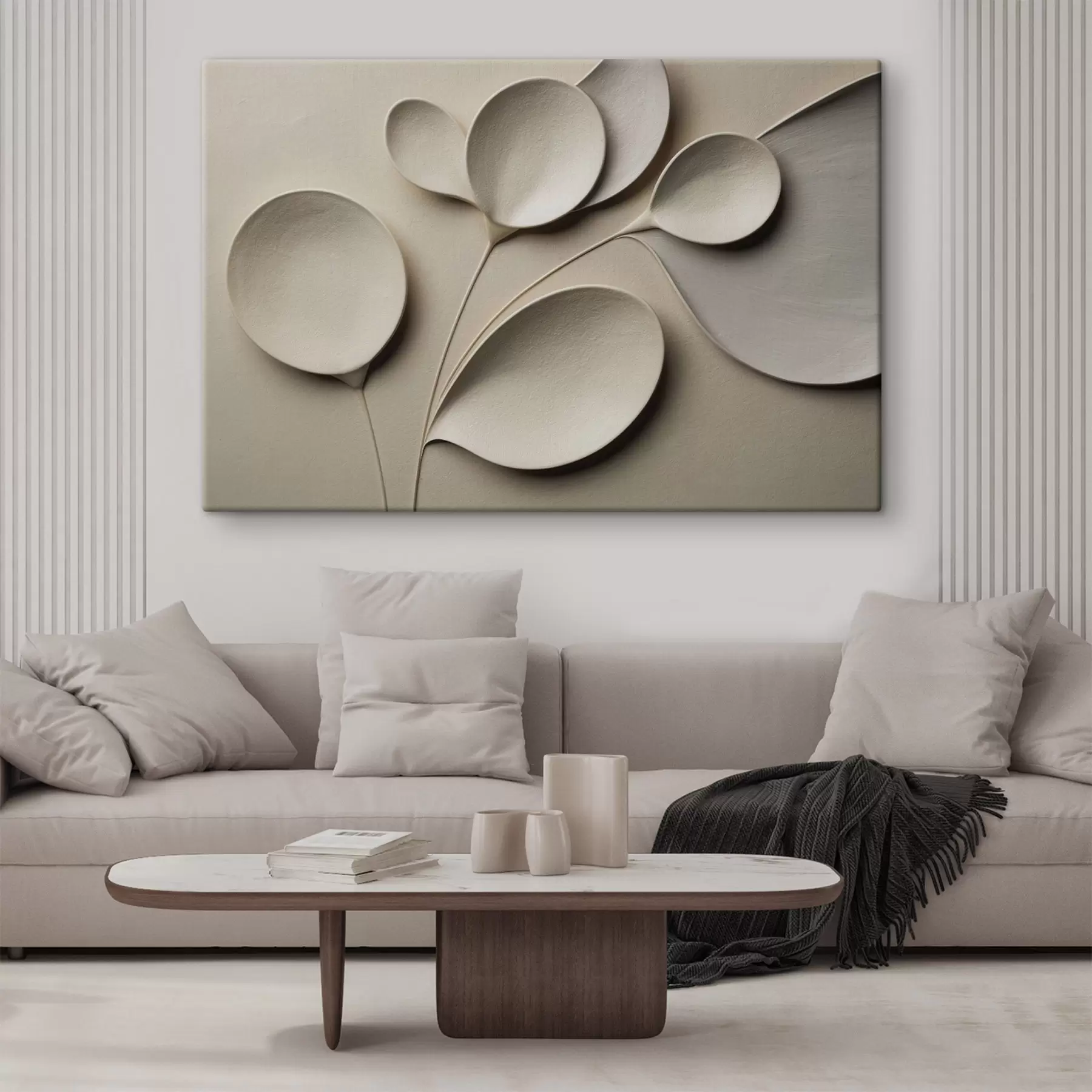Fototapete Eine räumlich-minimalistische Komposition in einer hellbeigen Farbpalette s50015