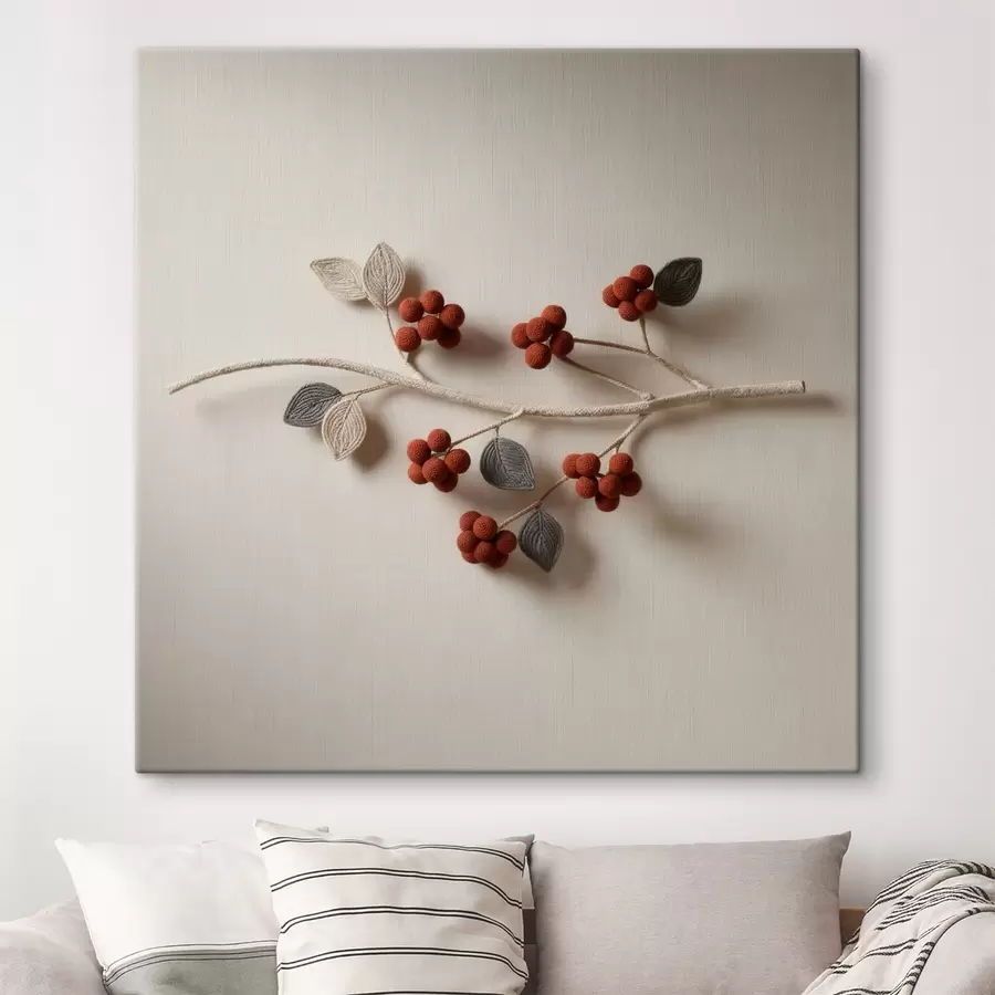 Fototapete Ein dekorativer Zweig mit strukturierten Beeren und Blättern im Stil der zeitgenössischen Kunst s50016