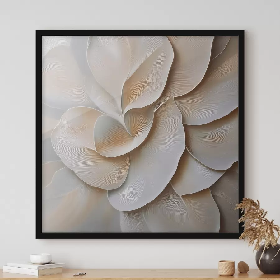 Fototapete Ein Blumenarrangement mit einer strukturierten Reliefoberfläche in Beige- und Cremetönen f50002