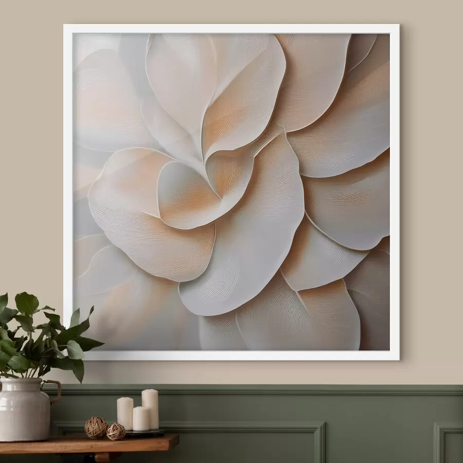 Fototapete Ein Blumenarrangement mit einer strukturierten Reliefoberfläche in Beige- und Cremetönen f50002