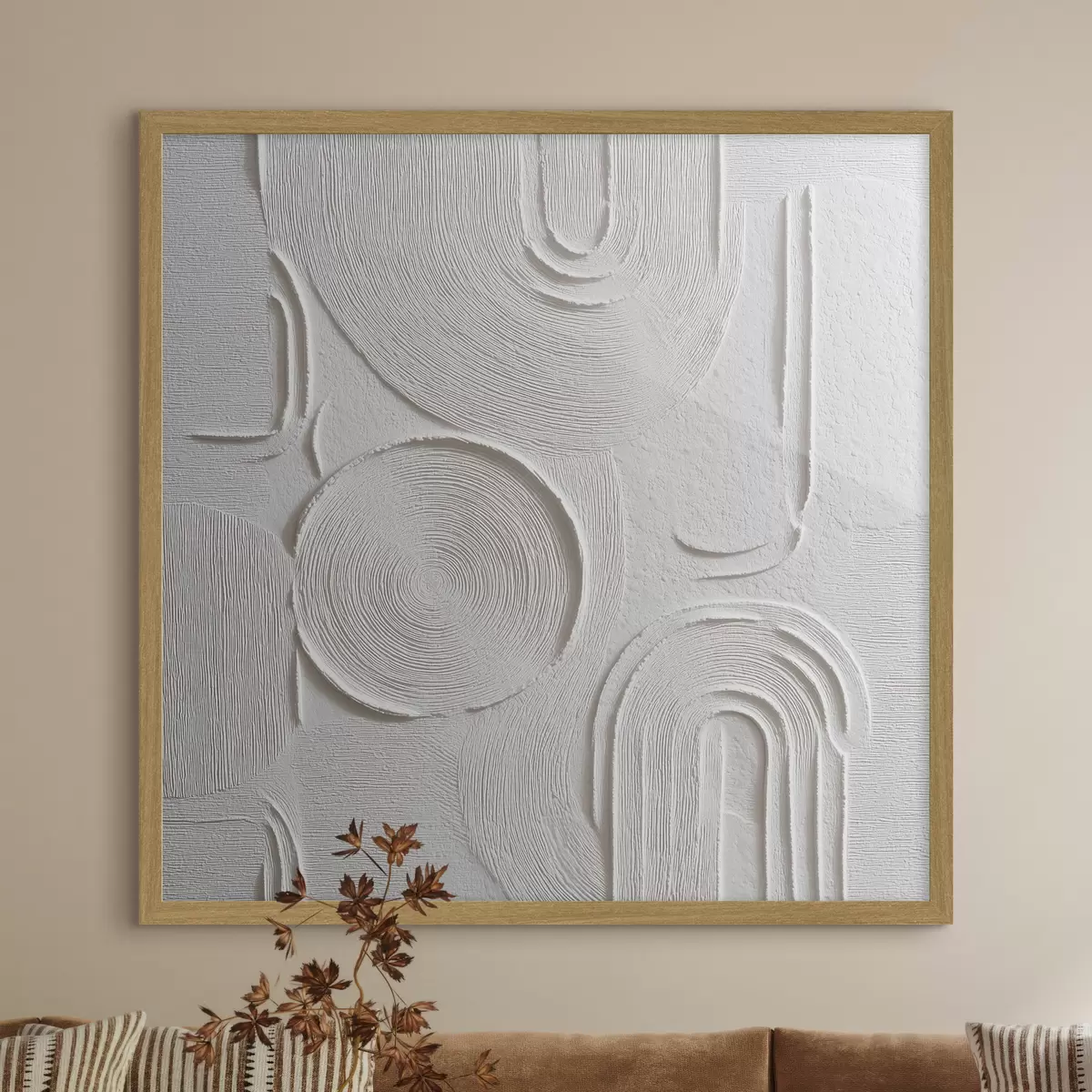 Poster Moderne abstrakte Innenraumgestaltung mit einer strukturierten Reliefoberfläche in einer Farbpalette aus Weiß und Grau f50006