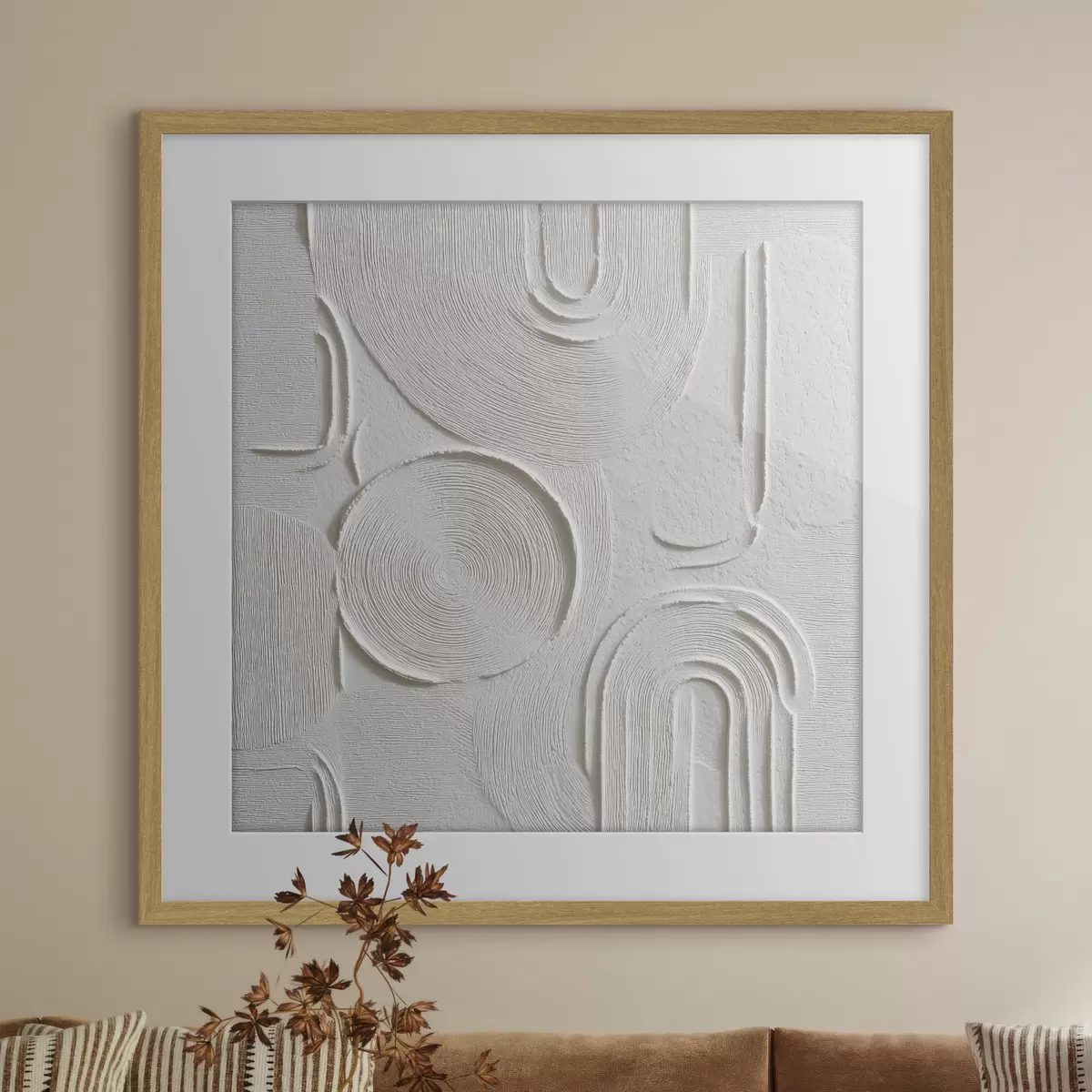 Poster Moderne abstrakte Innenraumgestaltung mit einer strukturierten Reliefoberfläche in einer Farbpalette aus Weiß und Grau f50006