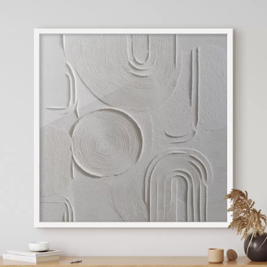 Fototapete Moderne abstrakte Innenraumgestaltung mit einer strukturierten Reliefoberfläche in einer Farbpalette aus Weiß und Grau f50006