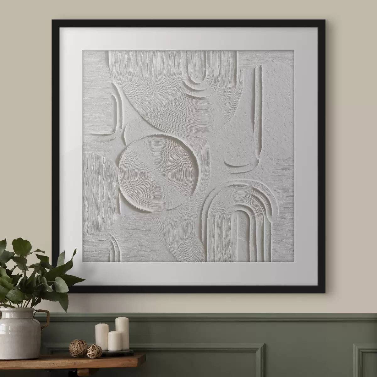 Poster Moderne abstrakte Innenraumgestaltung mit einer strukturierten Reliefoberfläche in einer Farbpalette aus Weiß und Grau f50006