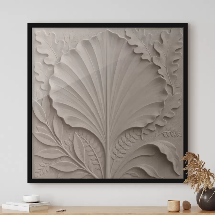 Fototapete Ein botanisches Muster mit dekorativen Blättern in Beige- und Sandtönen f50012