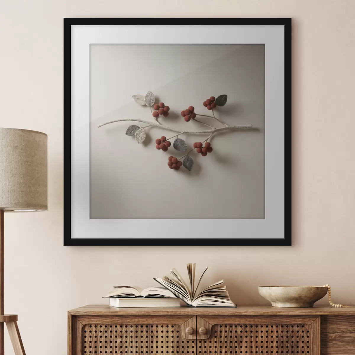 Poster Ein dekorativer Zweig mit strukturierten Beeren und Blättern im Stil der zeitgenössischen Kunst f50016