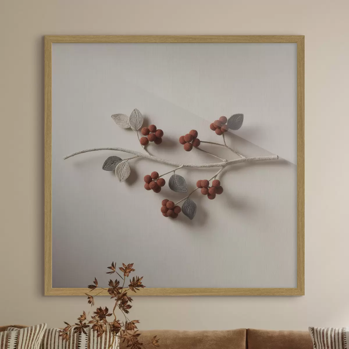 Poster Ein dekorativer Zweig mit strukturierten Beeren und Blättern im Stil der zeitgenössischen Kunst f50016