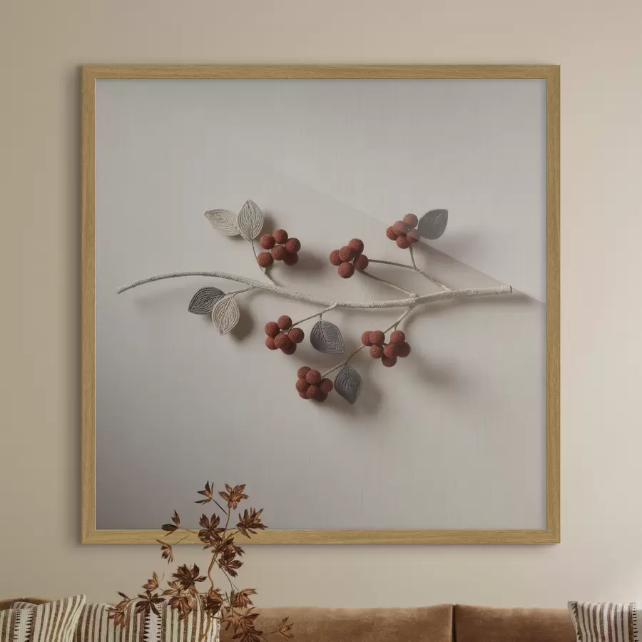 Fototapete Ein dekorativer Zweig mit strukturierten Beeren und Blättern im Stil der zeitgenössischen Kunst f50016