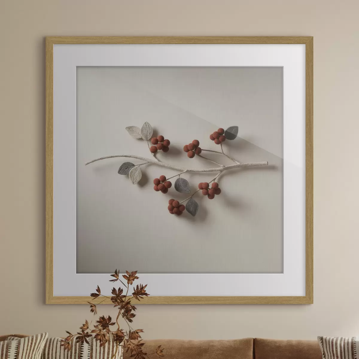 Poster Ein dekorativer Zweig mit strukturierten Beeren und Blättern im Stil der zeitgenössischen Kunst f50016