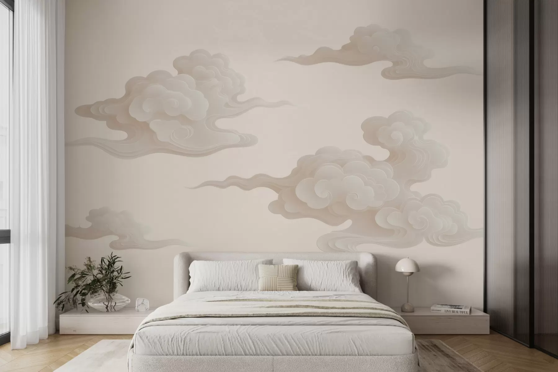 Fototapete Minimalistische orientalische Wolken in Beige- und Cremetönen w10036