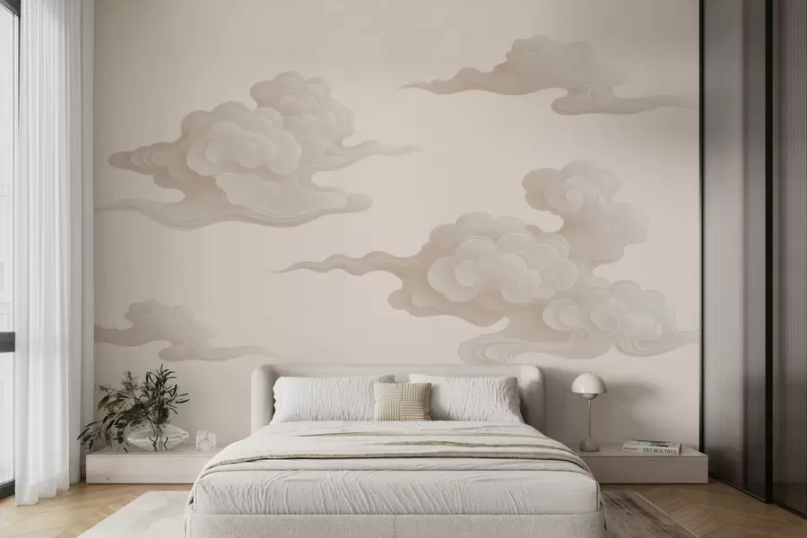 Fototapete Minimalistische orientalische Wolken in Beige- und Cremetönen w10036