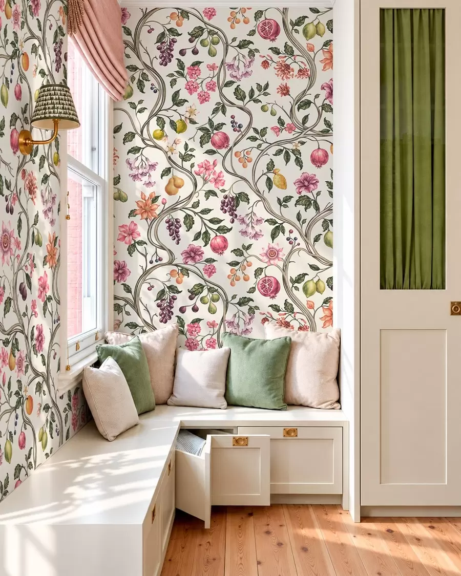 Fototapete Blumen- und Fruchtmotiv mit sich umschlingenden Zweigen w05862v1