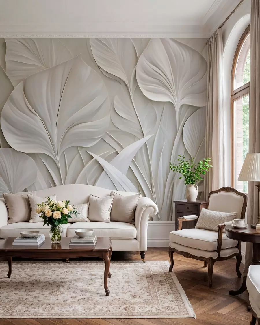 Fototapete Große Blätter im Flachreliefstil w10074