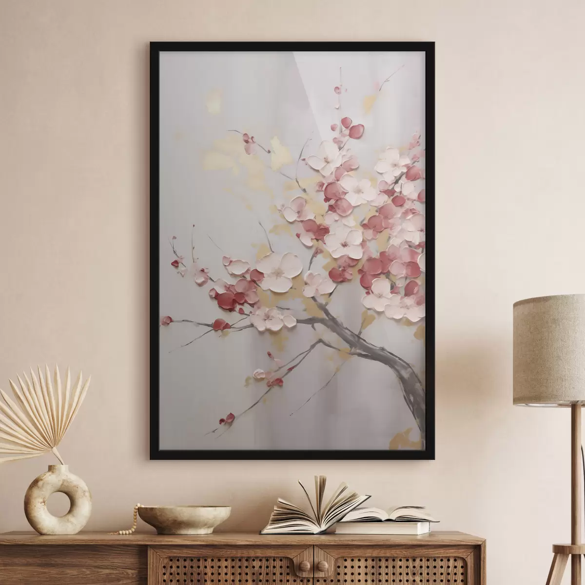 Poster Abstrakte Blumen auf einem Zweig, im Stil eines gemalten Bildes f50843