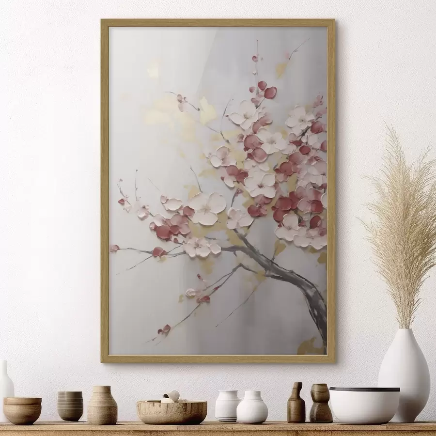 Fototapete Abstrakte Blumen auf einem Zweig, im Stil eines gemalten Bildes f50843