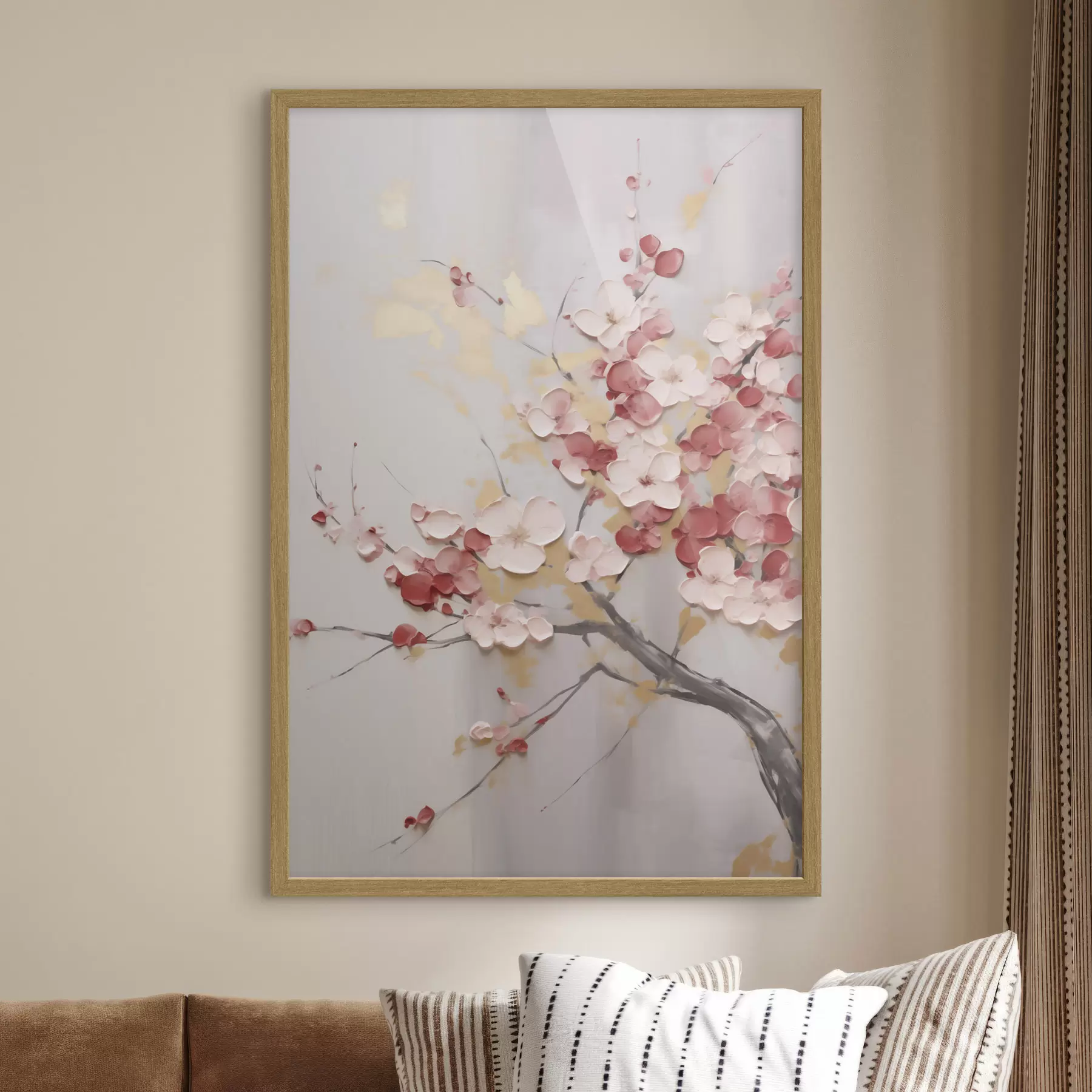 Fototapete Abstrakte Blumen auf einem Zweig, im Stil eines gemalten Bildes f50843