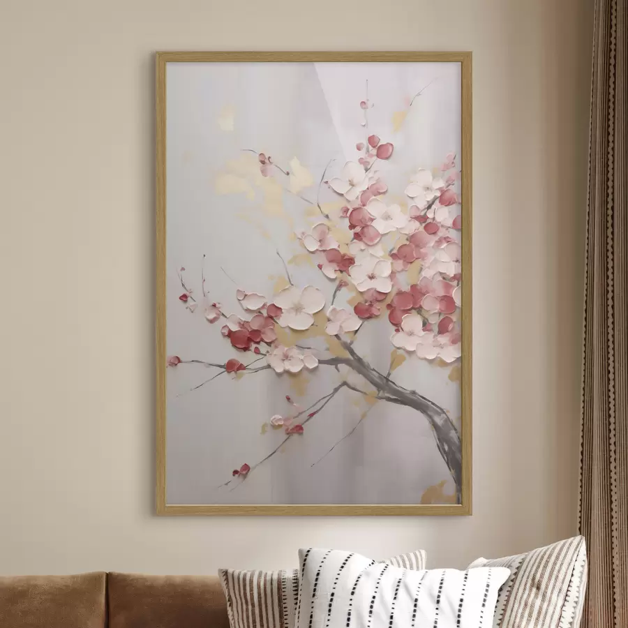 Fototapete Abstrakte Blumen auf einem Zweig, im Stil eines gemalten Bildes f50843