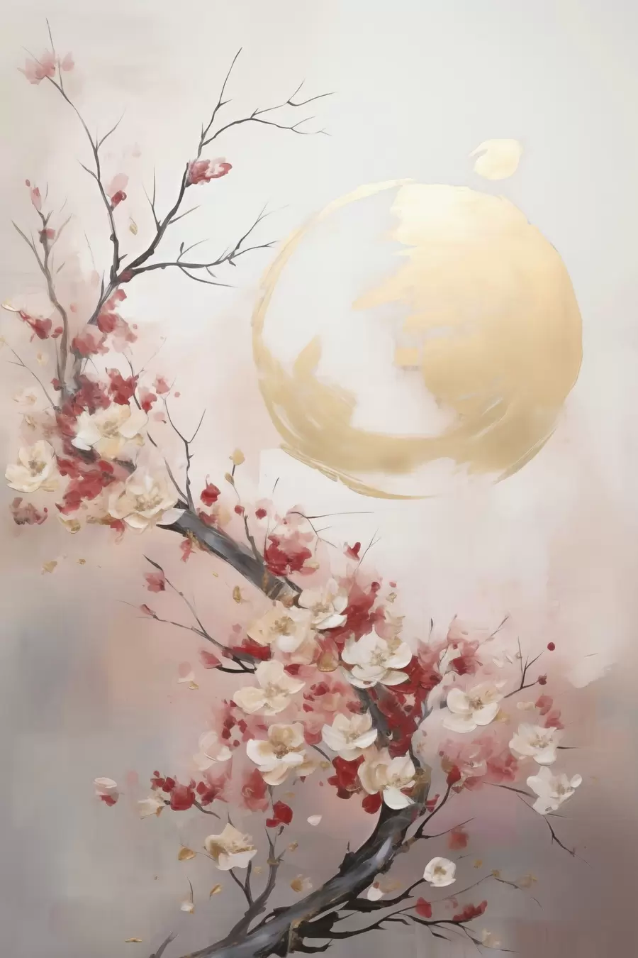 Fototapete Abstrakte Blumen an einem Baum, Imitationsgemälde f50844