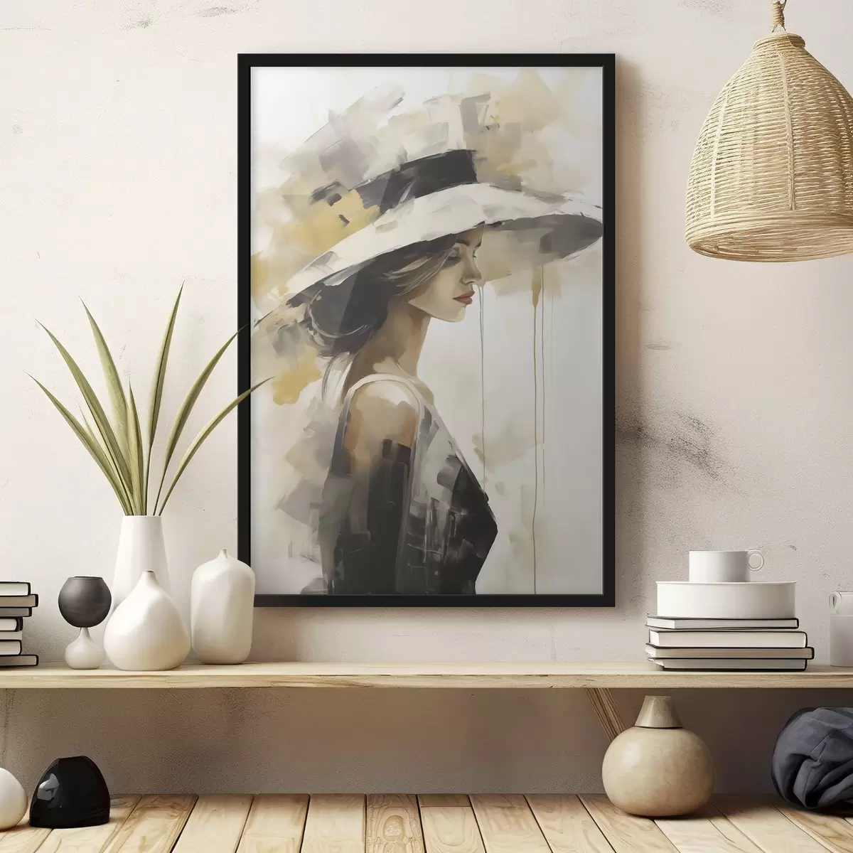 Poster Junge Frau mit Hut, Gemäldeimitation f50846