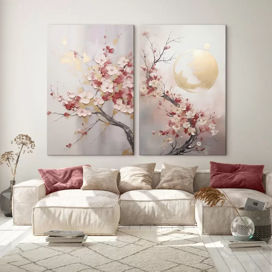 Fototapete Abstrakte Blumen auf einem Zweig, im Stil eines gemalten Bildes m31025