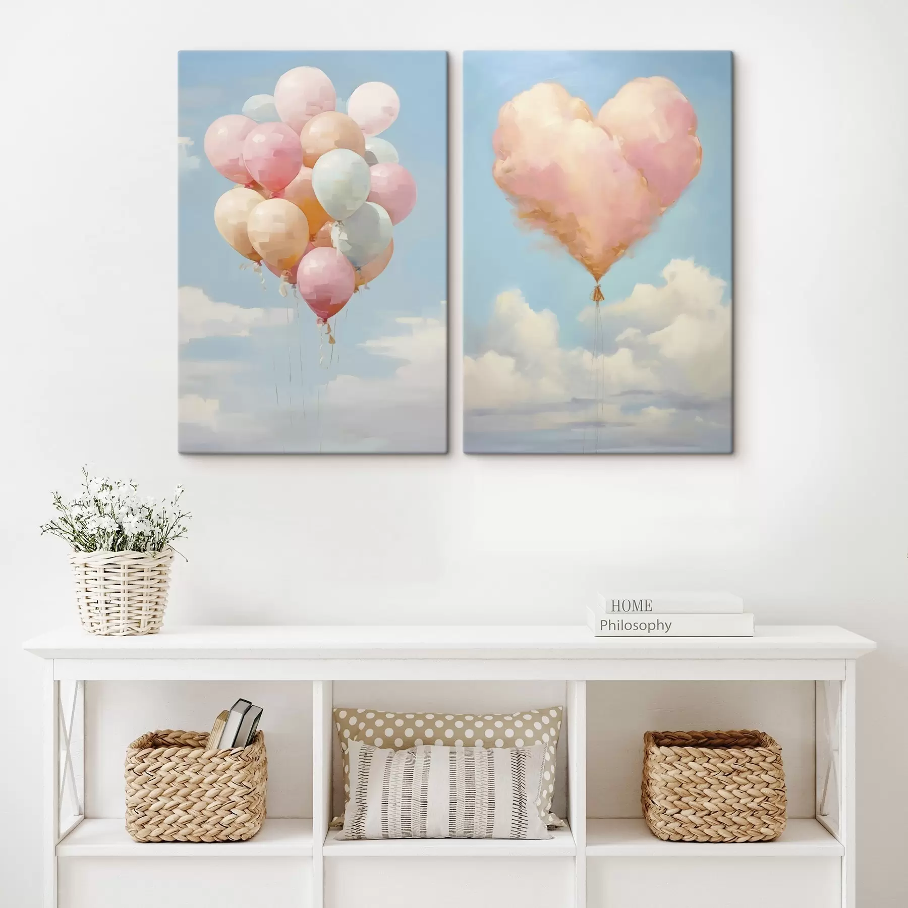 Fototapete Herz und Luftballons, Imitationsgemälde m31030