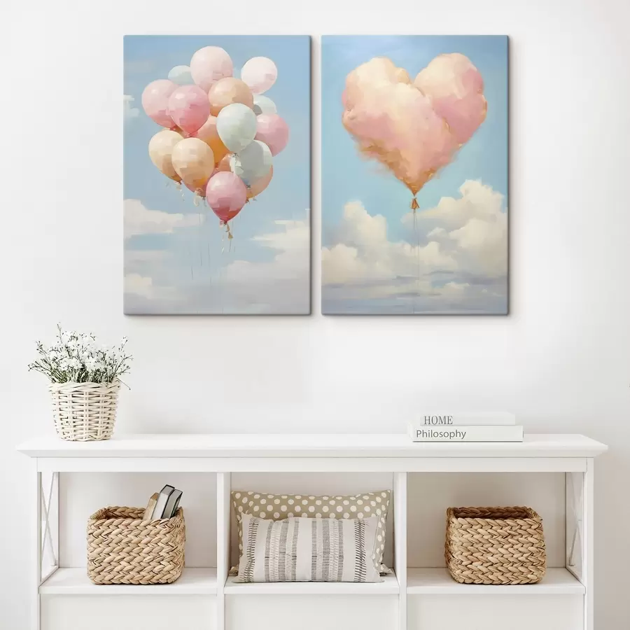 Fototapete Herz und Luftballons, Imitationsgemälde m31030