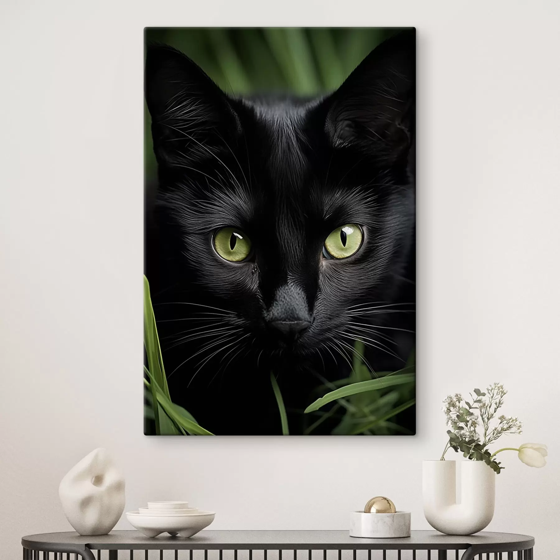 Fototapete Der Blick der schwarzen Katze in den Tropen s50761