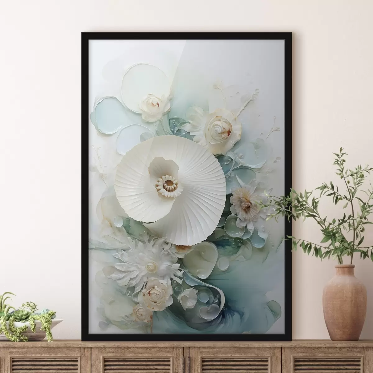 Poster Weiße Seerose in smaragdgrünem Wasser f50742