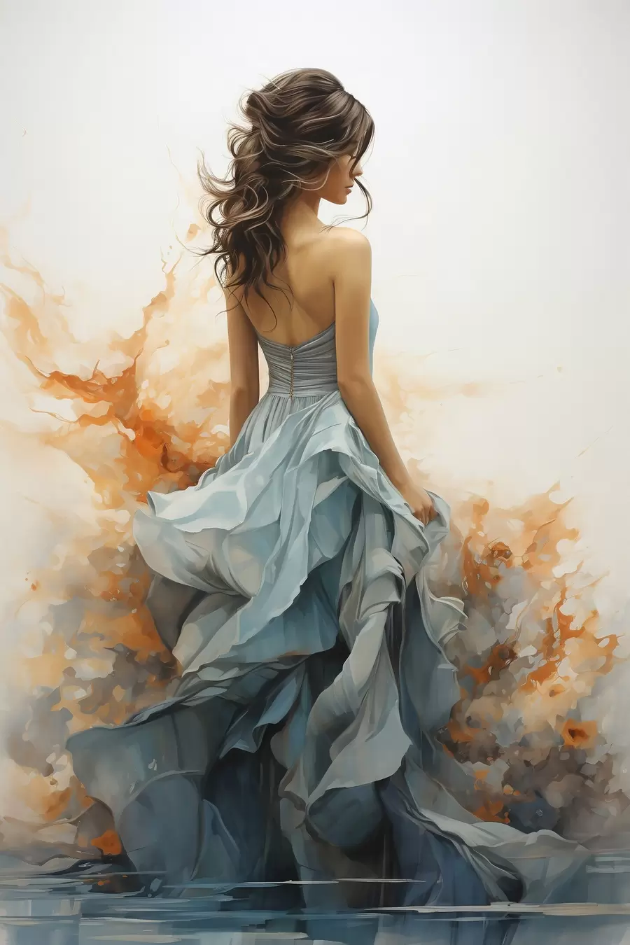 Fototapete Frau in einem wallenden blauen Kleid f50747