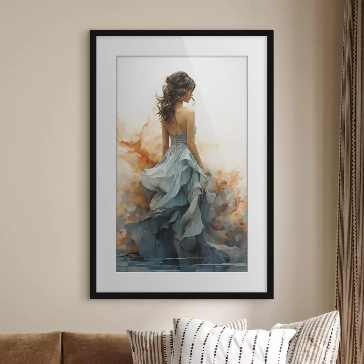 Poster Frau in einem wallenden blauen Kleid f50747