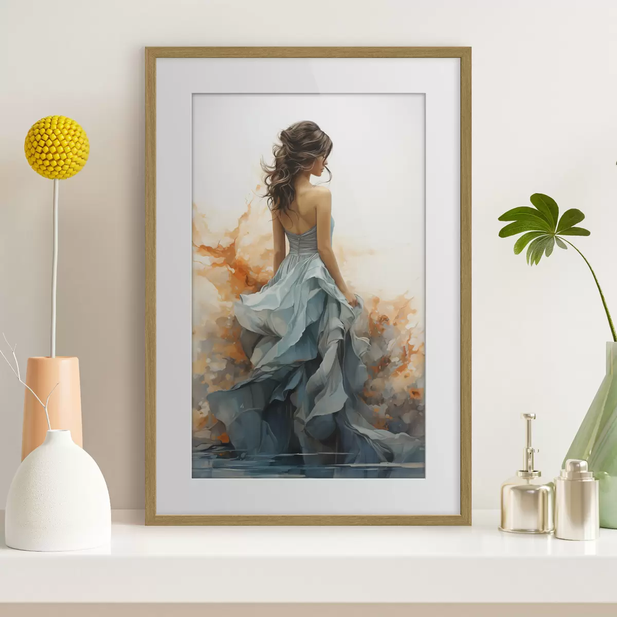 Poster Frau in einem wallenden blauen Kleid f50747