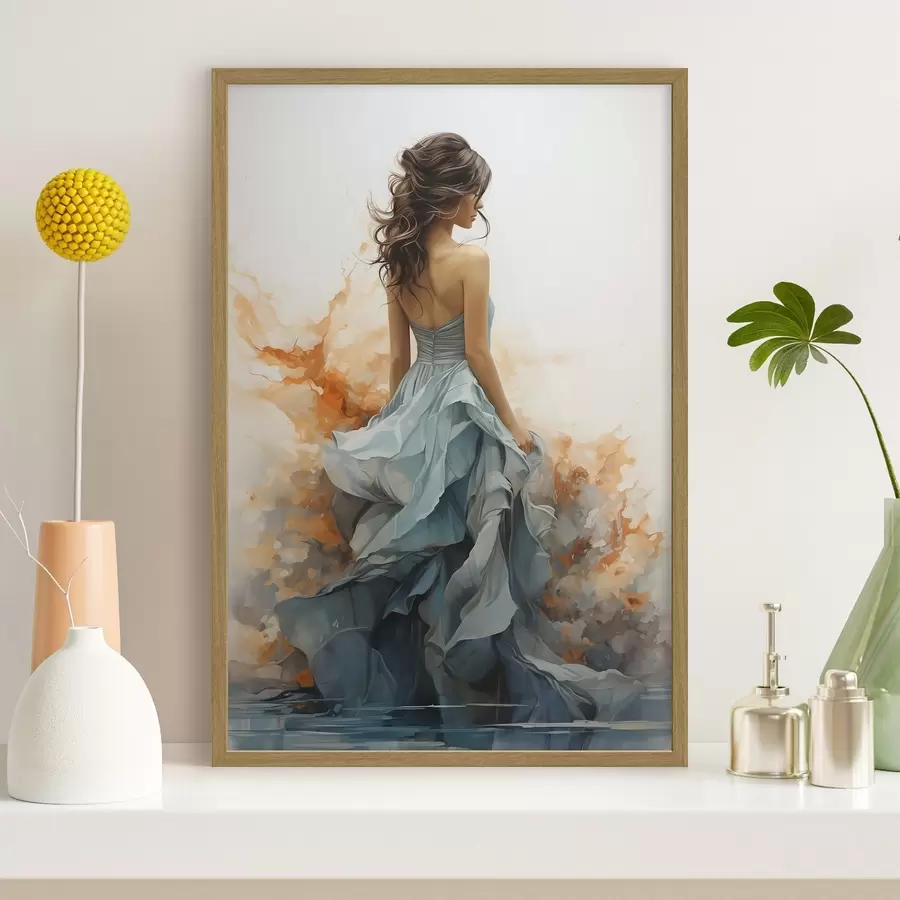 Fototapete Frau in einem wallenden blauen Kleid f50747