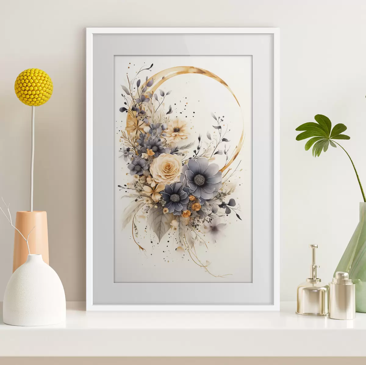 Poster Blumenkranz auf hellem Hintergrund f50756