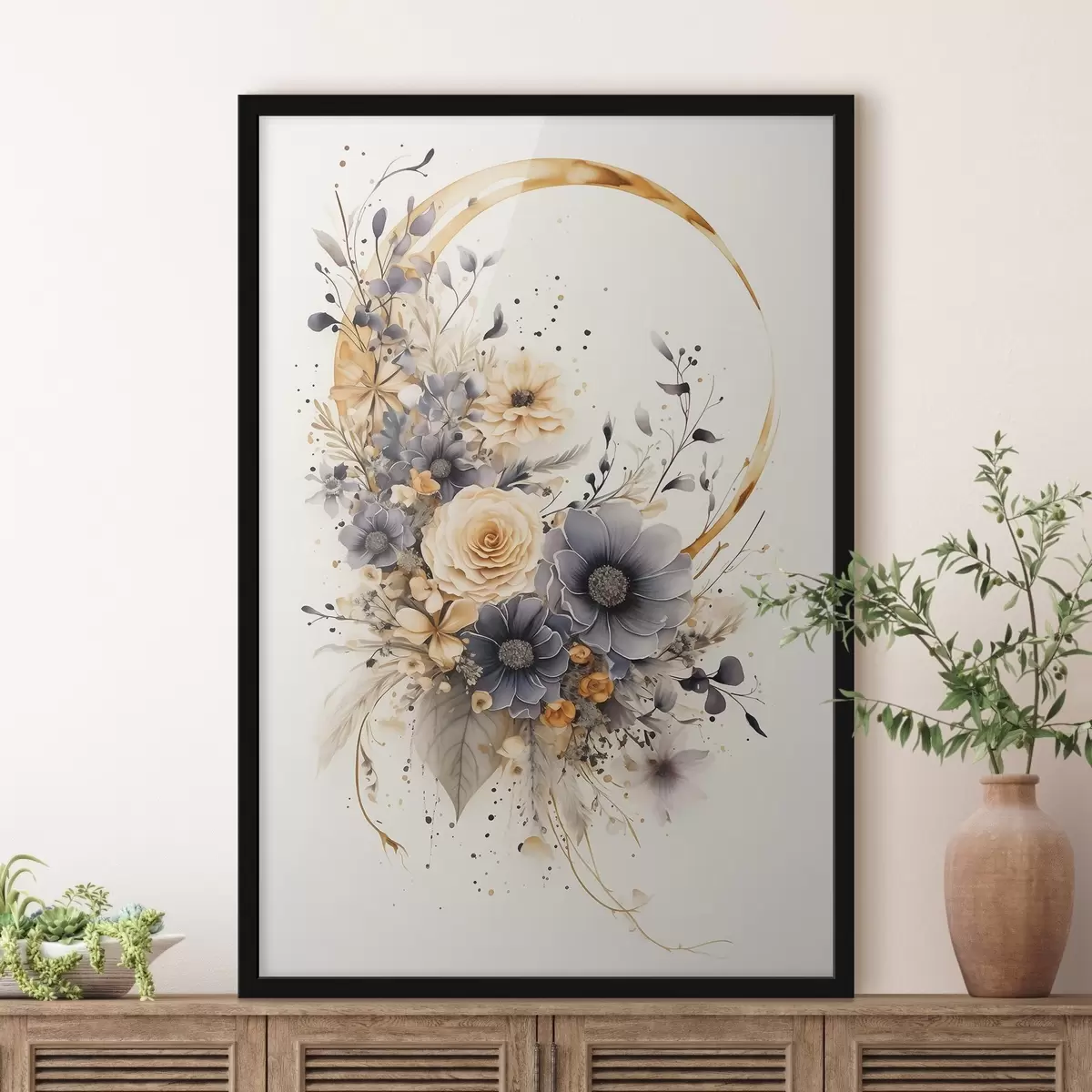 Poster Blumenkranz auf hellem Hintergrund f50756