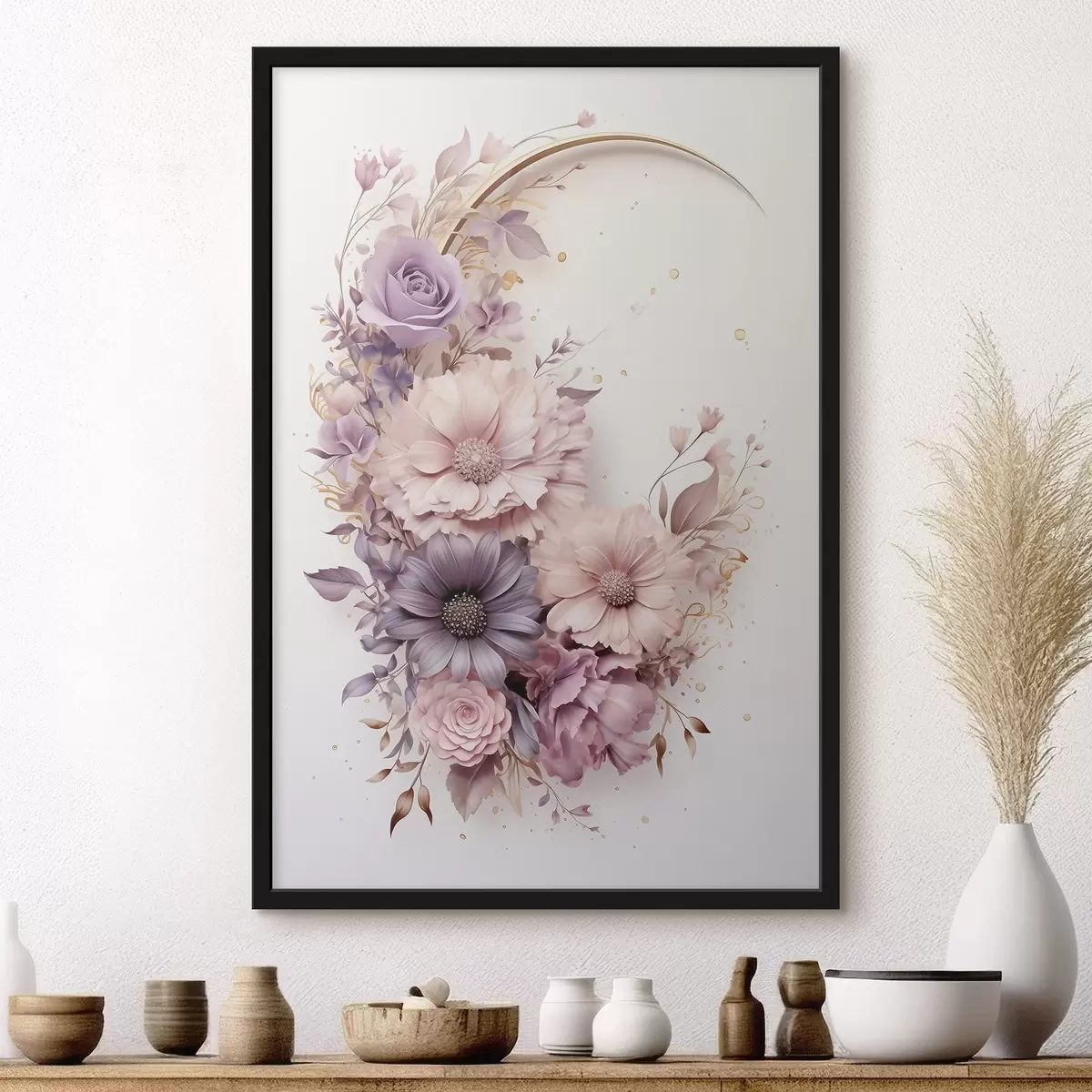 Poster Violetter Halbmond mit Pfingstrosen f50760