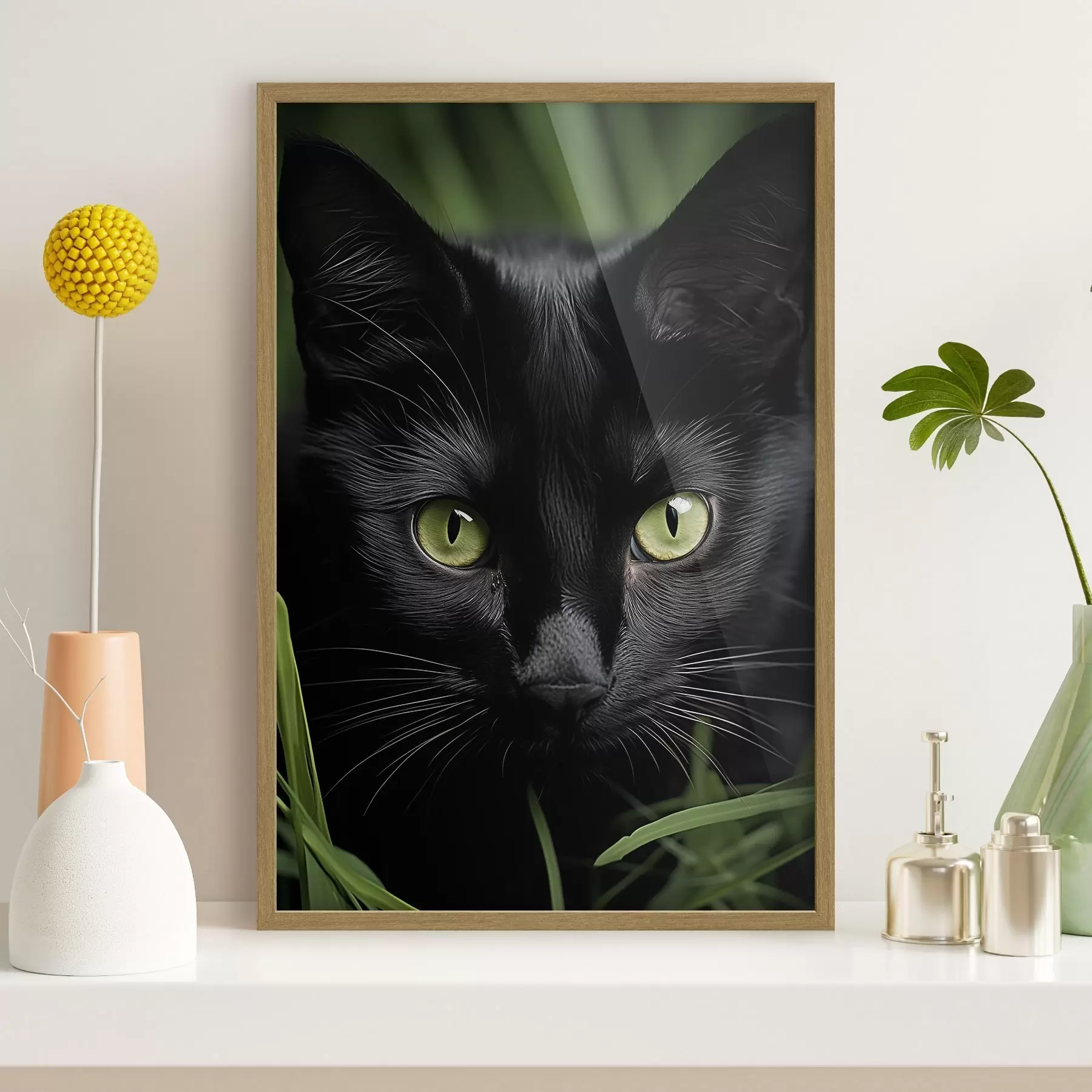 Fototapete Der Blick der schwarzen Katze in den Tropen f50761