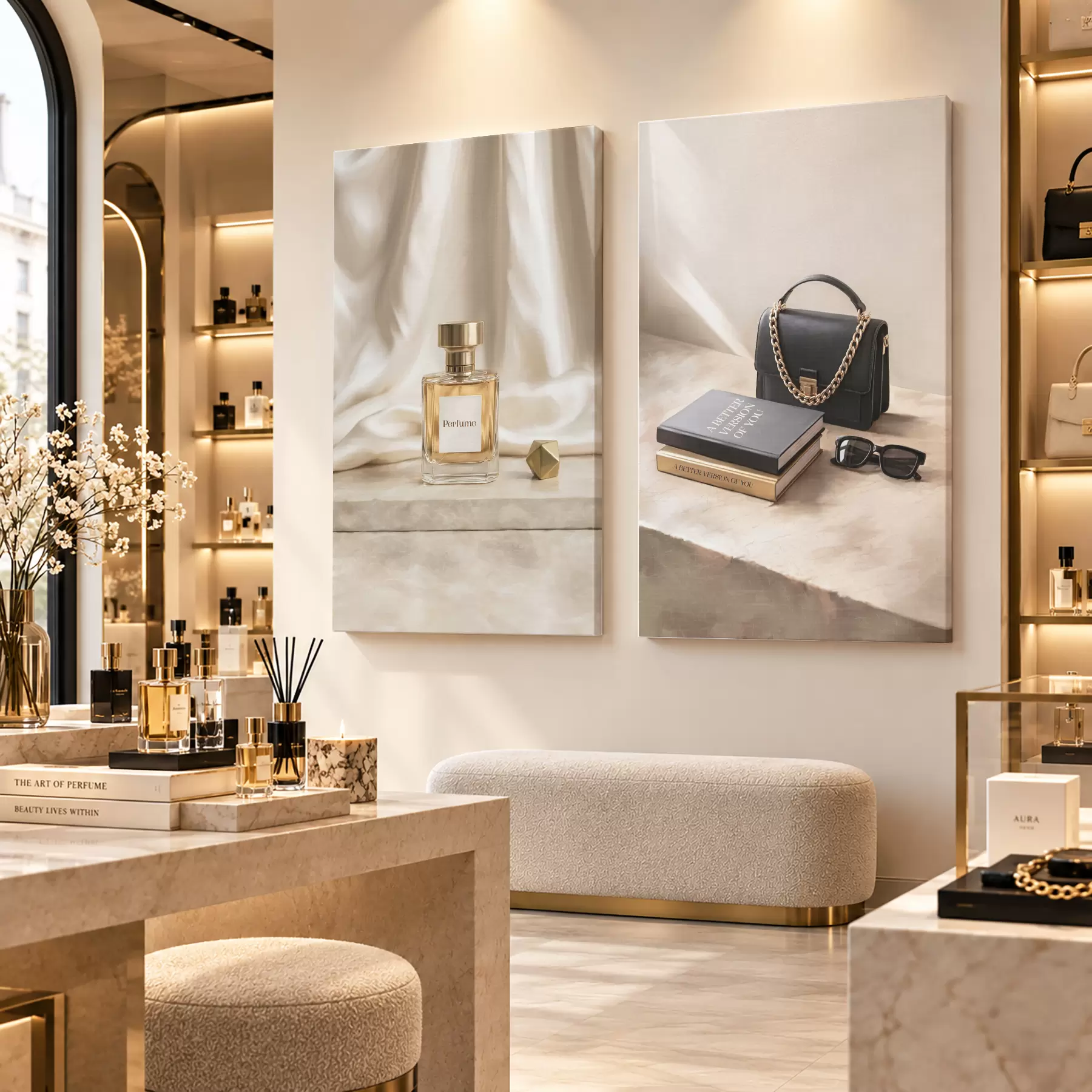 Fototapete Parfum und Tasche mit Kette m30994