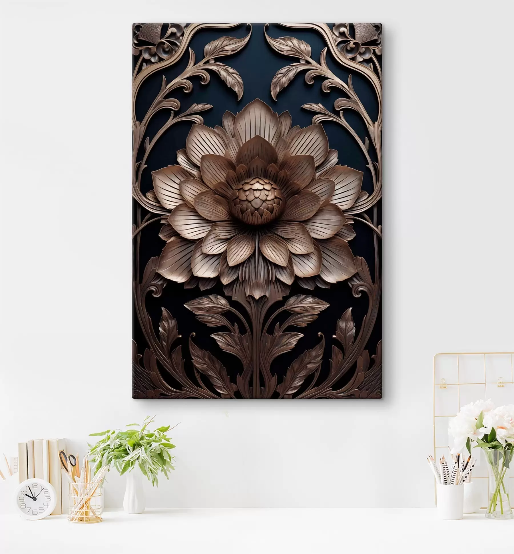 Fototapete Geschnitztes Monogramm mit 3D-Blume s50919