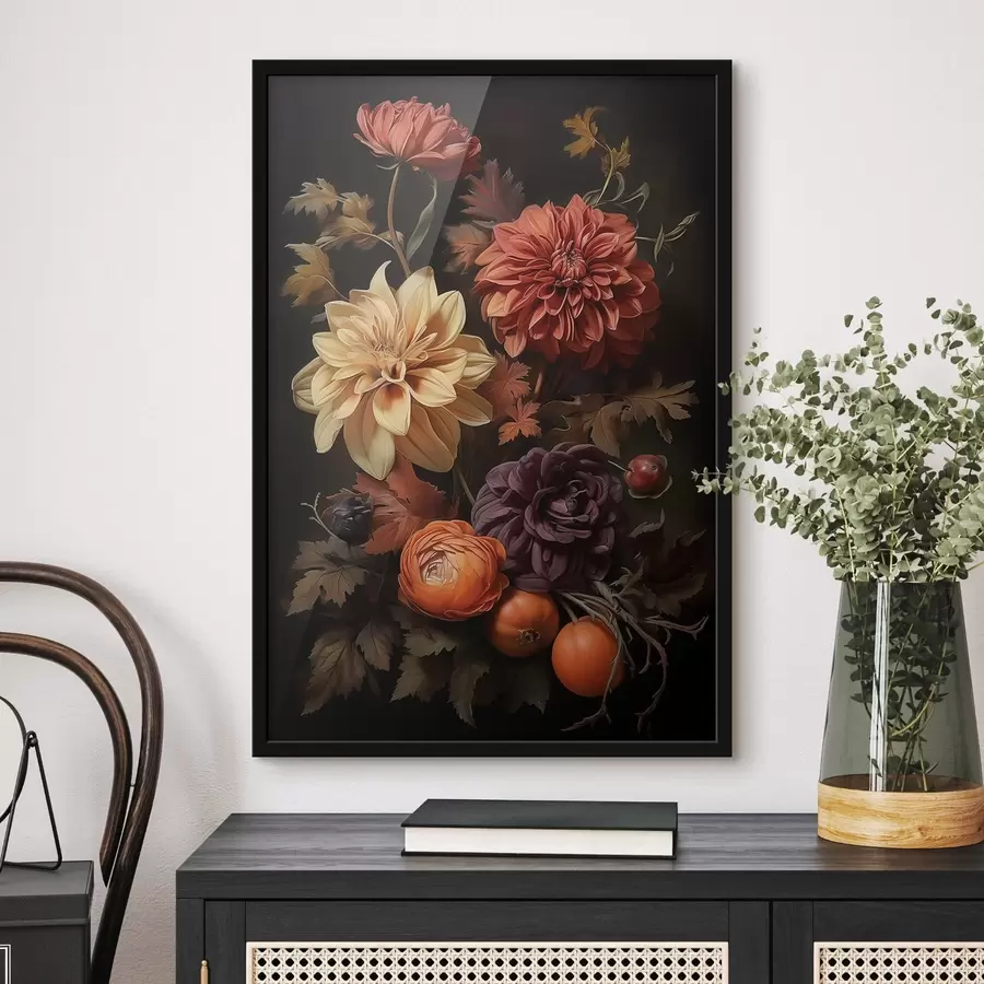 Fototapete Herbstdahlien auf dunklem Hintergrund f50909