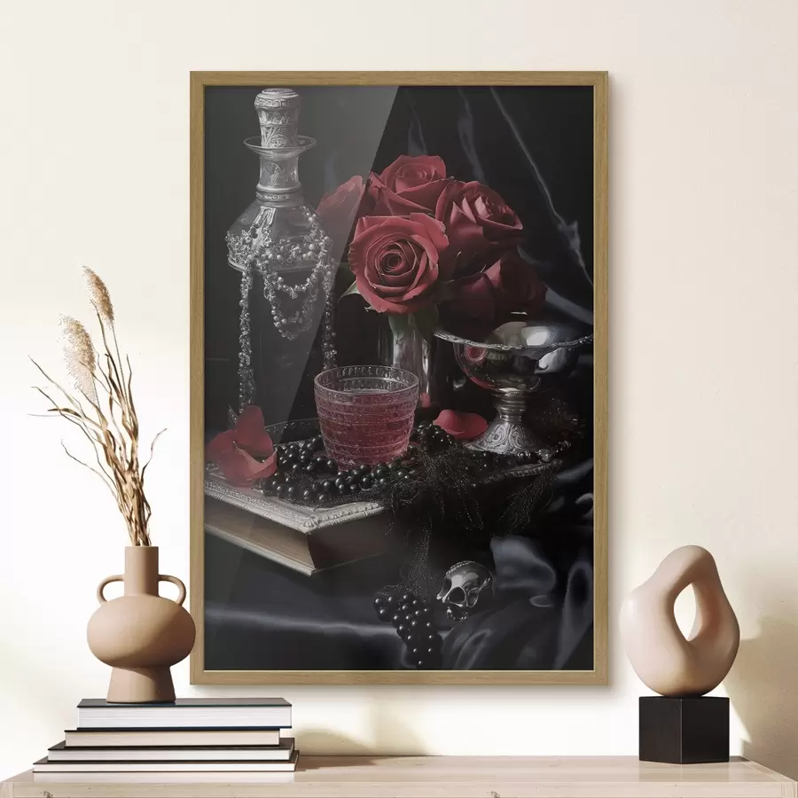 Fototapete Vintage-Stillleben mit Glas und Rosen f50915