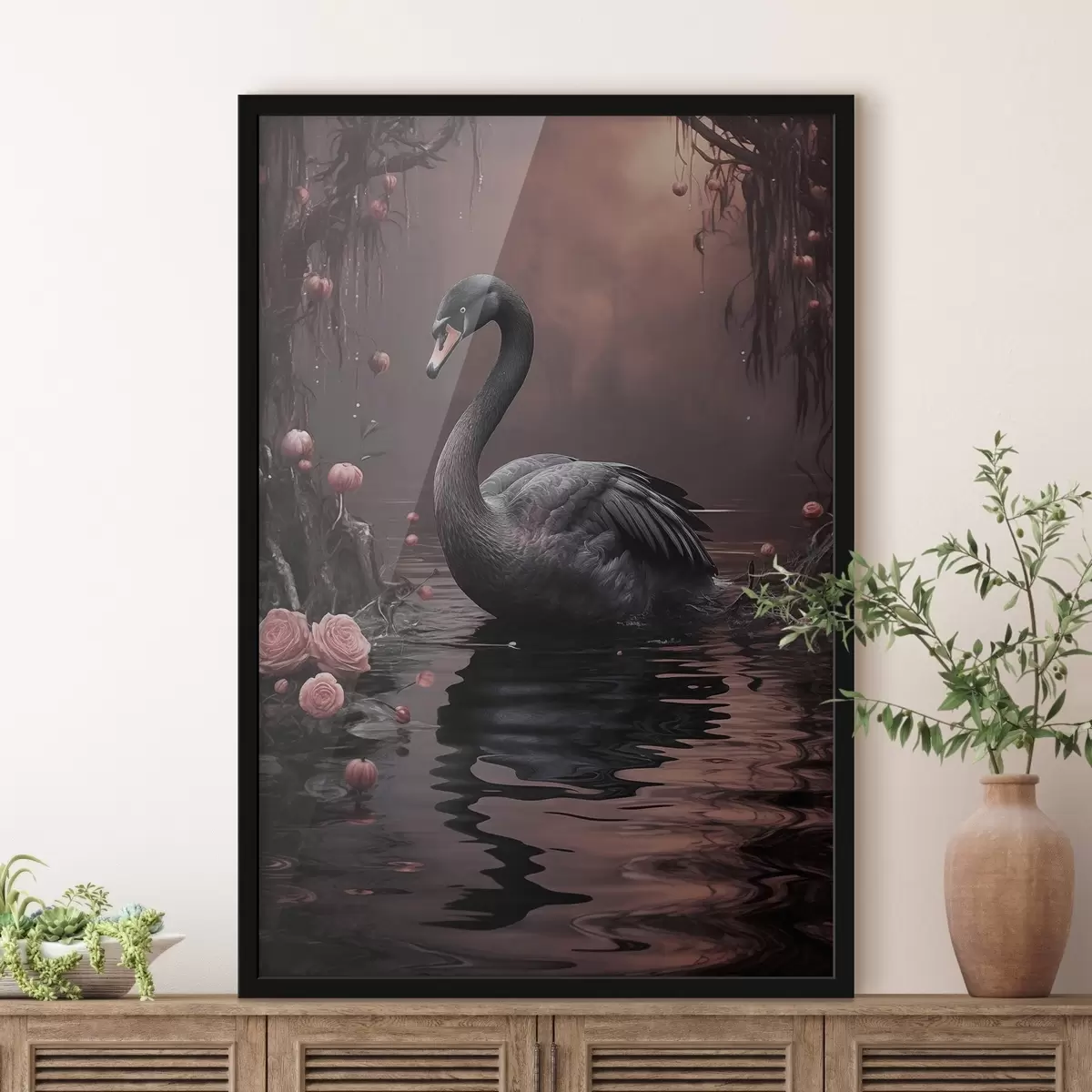 Poster Schwarzer Schwan auf der Seeoberfläche f50917