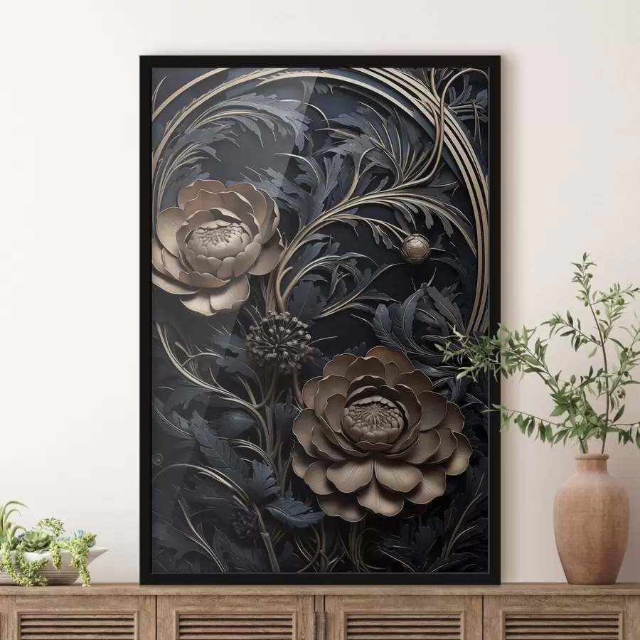 Fototapete Reliefverzierung aus Bronze mit Blumen f50918