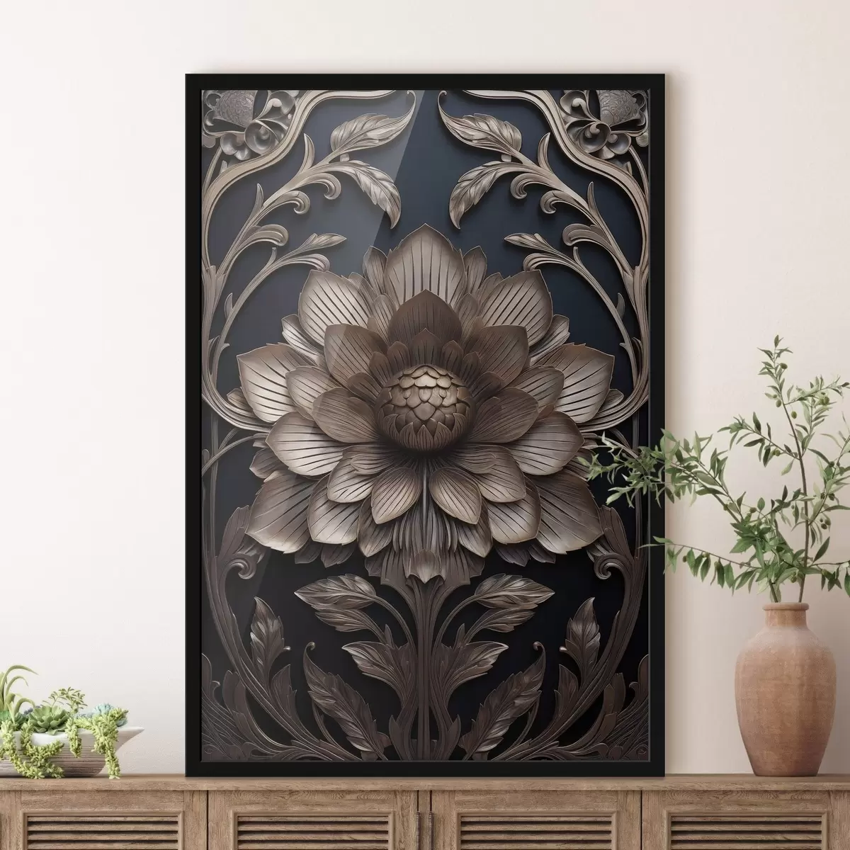 Poster Geschnitztes Monogramm mit 3D-Blume f50919