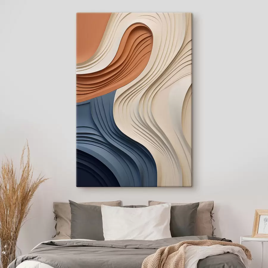 Fototapete Abstrakte, wellenförmige Schichten in Creme-, Blau- und Orangetönen, strukturierte moderne Kunst s50950