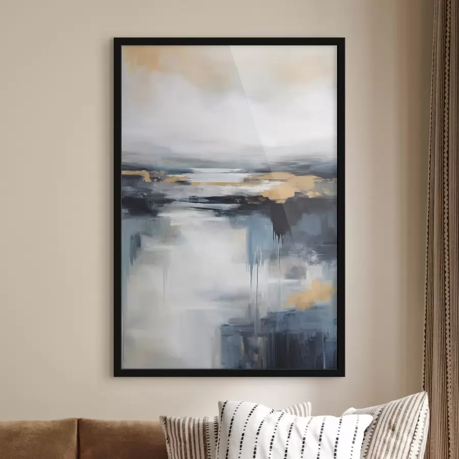 Fototapete Abstrakte Landschaft mit Blau, Grau und Gelb, als strukturierte Malerei-Imitation f50945